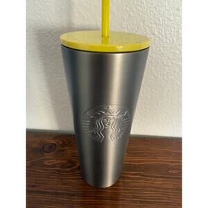 Stainless Steel Starbucks Cup with Yellow Green splattered paint lid 24oz